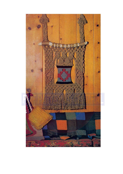 Vintage 70s Wall Hanging "Indian Sunset" Pattern Instant Download PDF 2 + 1 pages