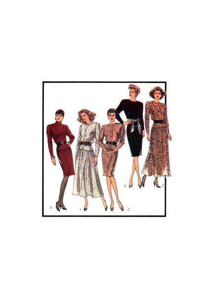 Style 1134 Dropped Waist Dress with Straight or Flared Skirt, Sash and Long Sleeves, Uncut, Factory Folded, Sewing Pattern Size 6-10