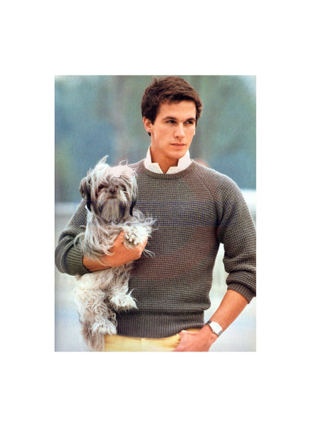 80s Men's Knitted Two-Color Slipstitch Raglan Sweater, Knitting Pattern Chest Size 96-106 cm, Instant Download PDF, 3 pages
