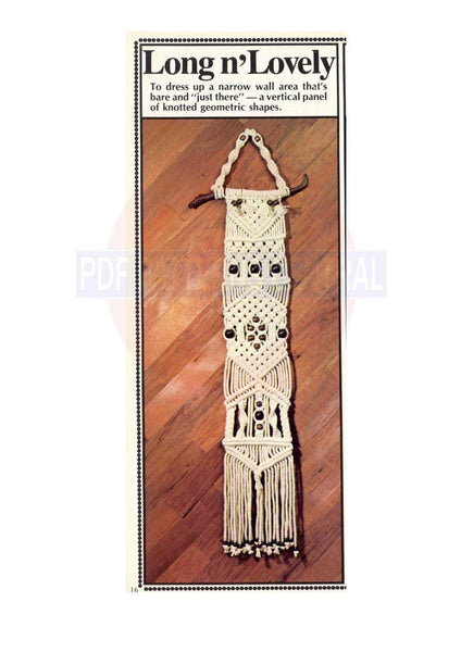 Vintage 70s Long 'n Lovely Macrame Wall Hanging Pattern Instant Download PDF 2 + 6 pages