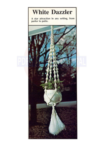 Vintage 70s White Dazzler Macrame Plant Hanger Pattern Instant Download PDF 2 + 6 pages