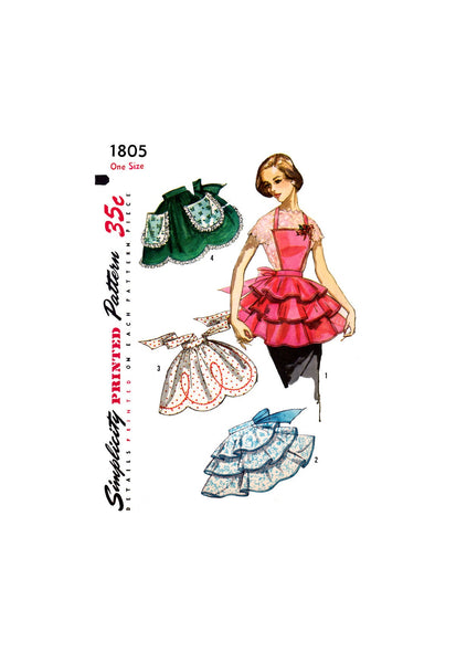 50s Women's and Misses' Aprons with Style and Trim Variations, One Size Simplicity 1805 Vintage Sewing Pattern Reproduction