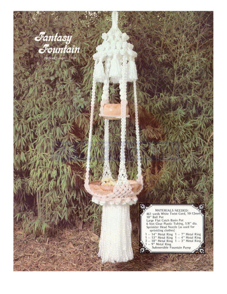 Vintage 70s Macrame Fantasy Fountain Plant Hanger Pattern Instant Download PDF 2 + 1 pages