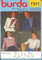 Burda 7211 Retro Blouse with Asymmetrical Panel, Collar & Sleeve Length Variations Uncut, Factory Folded, Sewing Pattern Multi Size 8-18