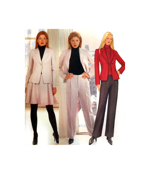Butterick 6825 Ellen Tracy Fitted, Lined Jacket, Flared Skirt, Straight Pants, Uncut, Factory Folded, Sewing Pattern Size 12-16