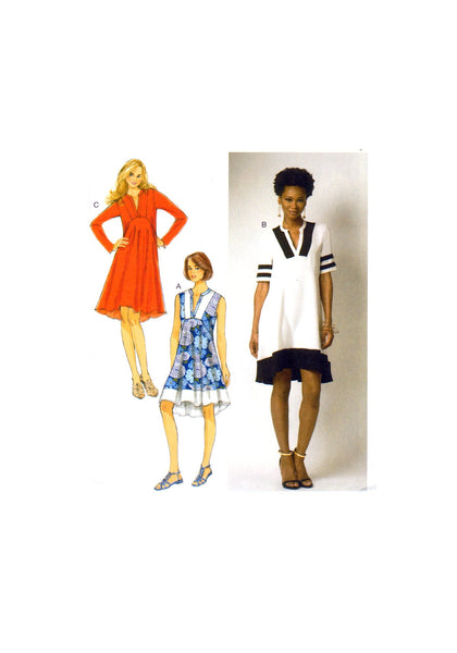 Butterick 6209 Shaped Hemline Dress with V-Neckline and Sleeve Length Variations, Uncut, Factory Folded Sewing Pattern Multi Size 14-22