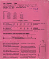 Bevknits 3005 Girls' Dresses and Tops with Sleeve, Neckline and Yoke Variations, Uncut, Factory Folded, Sewing Pattern Multi Size 2-12