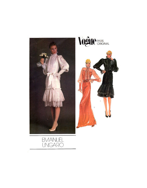Vogue Paris Original 2681 Emanuel Ungaro Dress with Scalloped Lace Ruffles or Jabot, Uncut, Factory Folded, Sewing Pattern Size 10 or 12