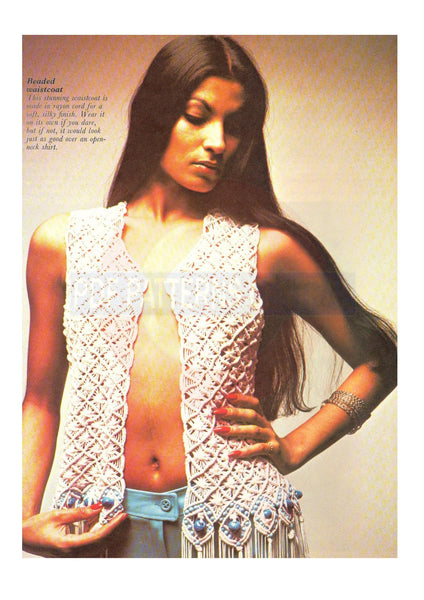 Vintage 70s Macrame Beaded Waistcoat Pattern Instant Download PDF 2 pages