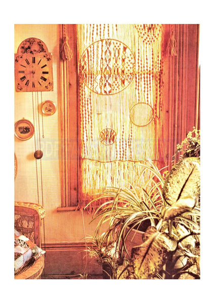 Vintage 70s Macrame Curtain Hanging Pattern Instant Download PDF 2 pages