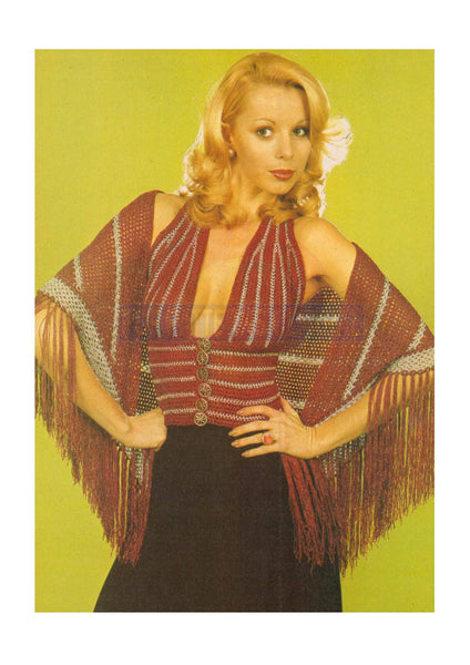 Crocheted 1970s Halter Top and Shawl, Bust Size 34 Instant Download PDF 2 pages