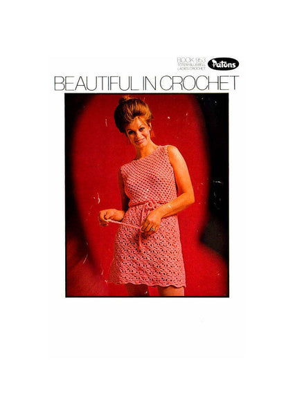 Patons 953 60s Beautiful in Crochet Booklet featuring 7 Groovy, Retro Crochet Patterns: Dresses, Jumpsuits, Bolero, Poncho, Instant Download PDF