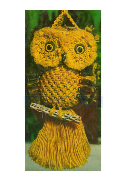 Vintage 70s The Banker Macrame Owl Wall Hanging Pattern Instant Download PDF 3 + 2 pages