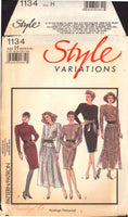 Style 1134 Dropped Waist Dress with Straight or Flared Skirt, Sash and Long Sleeves, Uncut, Factory Folded, Sewing Pattern Size 6-10