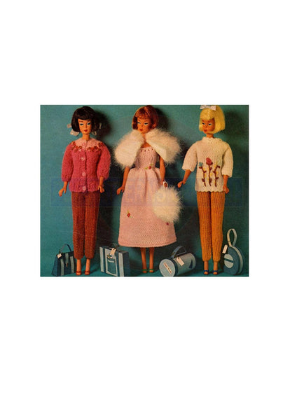 Vintage 60s Clothes for 11" (27.94 cm) Doll such as Barbie, Sindy Knitting Pattern, Instant Download PDF 6 pages