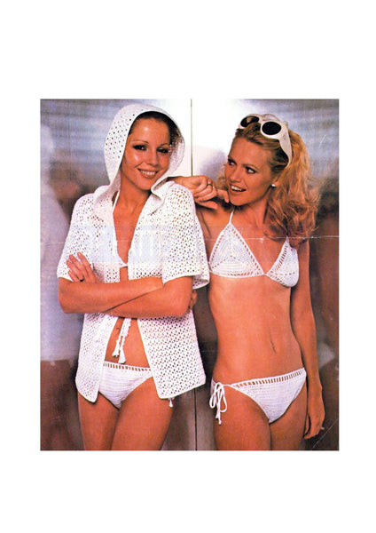 Retro 70s Cover-Up Top and Two Piece Bikini Crochet Pattern Bust Sizes 80-90cm (31.5"- 35.5") Instant Download PDF 4 pages