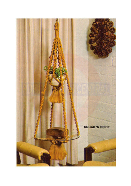 Vintage 70s Sugar 'n Spice Macrame Plant Hanger Pattern Instant Download PDF 3 + 4 pages