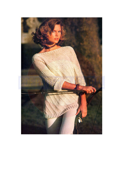 80s Summery Longline Diagonally Ribbed Sweater, Knitting Pattern Bust Size 81-91 cm, Instant Download PDF, 3 pages