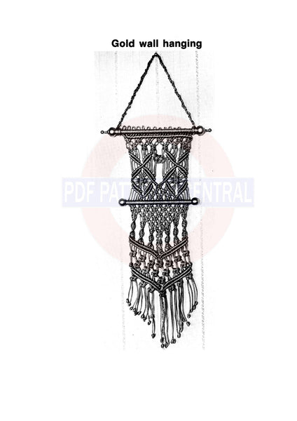 Vintage 70s Macrame Gold Wall Hanging Pattern Instant Download PDF 1.5 + 15 pages