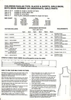 Bevknits 3003A Childrens' Raglan Tops, Slacks, Shorts, Swimwear or Underwear, Uncut, Factory Folded, Sewing Pattern Multi Size 2-12