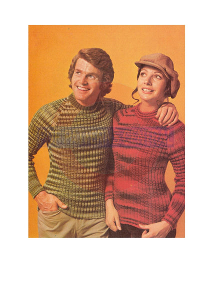 Knitted 1970s Pullovers for Men and Women Bust-chest Size 32-42 Instant Download PDF 1 page