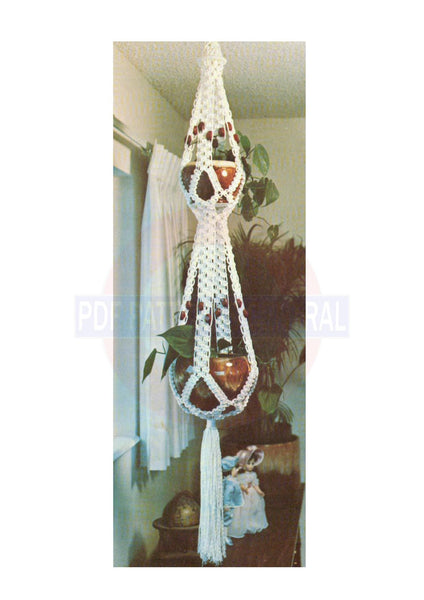 Vintage 70s Macrame Plant Hanger "First Snow" Pattern Instant Download PDF 2 + 3 pages
