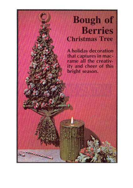 Vintage 70s Boughs of Berries Christmas Tree Macrame Wall Hanging Pattern Instant Download PDF 2 + 6 pages