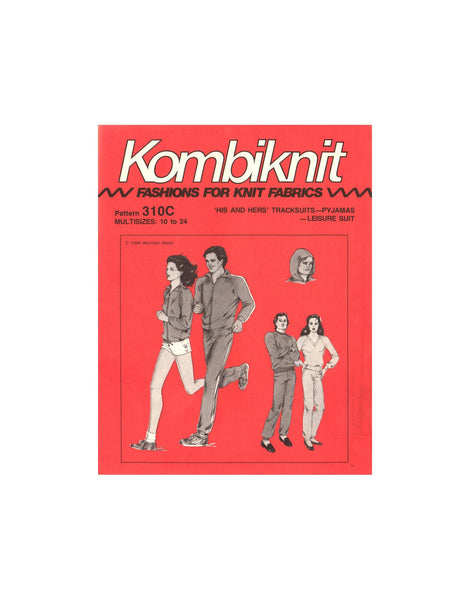 Kombiknit 310C His and Hers Tracksuits, Pyjamas, Pajamas or Leisure Suits, Uncut, Factory Folded, Sewing Pattern Multi Plus Size 10-24