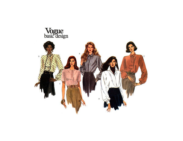 Vogue Basic Design 1042 Loose Fitting Blouses with Shaped Hemline and Long or Short Sleeves, U/C, F/Folded, Sewing Pattern Size 6-10