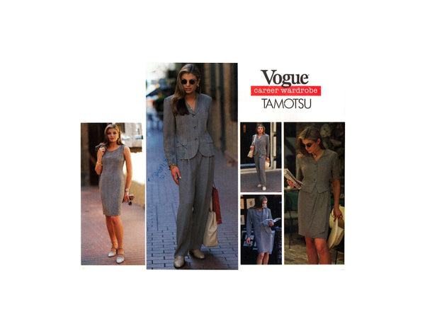 Vogue Career Wardrobe 1546 Tamotsu Jacket, Sleeveless Dress, Top, Skirt & Tapered Pants, Uncut, Factory Folded Sewing Pattern Size 6-10