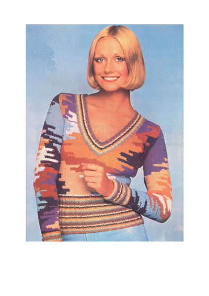 1970s Jersey with V-neck Bust Size 34-36 in Instant Download PDF 5 pages