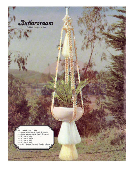 Vintage 70s Macrame Buttercream Plant Hanger Pattern Instant Download PDF 2 +1 pages