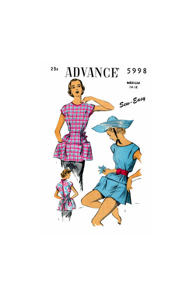 50s Cobbler's Housework Apron and Outdoor Gardening Poncho, Medium Size Bust 32-34", Advance 5998 Vintage Sewing Pattern Reproduction