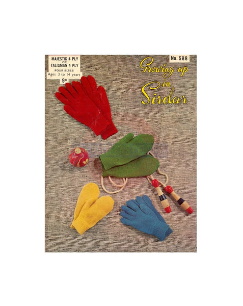 Sirdar 588 Eight 50s Knitting Patterns For Children's Mittens And Gloves Instant Download PDF 8 pages