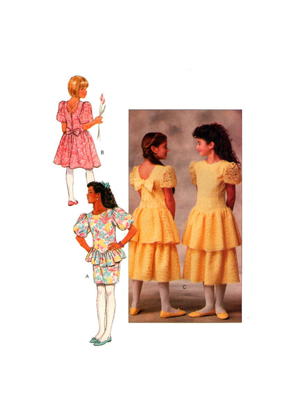 Butterick 3550 Drop Waist Flower Girl, Bridesmaid, Party Dress with Skirt Ruffle Variations, Uncut, F/Folded, Sewing Pattern Size 7-10