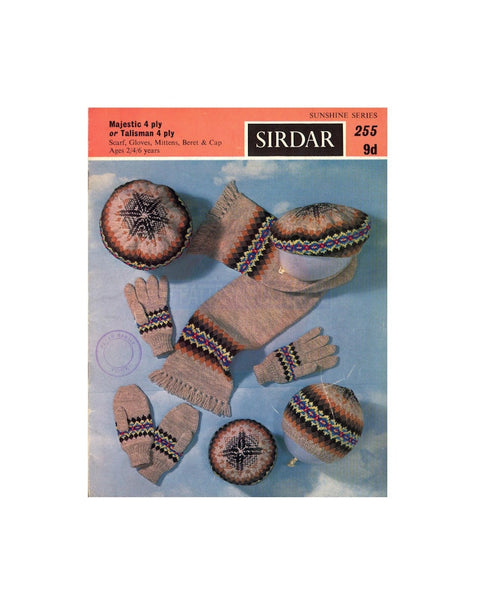 Sirdar 255 60s Knitting Patterns For Children's Scarf, Gloves, Mittens, Beret And Cap Instant Download PDF 8 pages