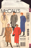 McCall's 9229 Palmer Pletsch Lined or Unlined Straight Winter Coat in Two Lengths with Belt, U/C, Factory Folded, Sewing Pattern Size 8