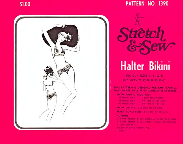70s Women's Two-Piece Halter Bikini with Hipster Briefs, Multi Hip Siz –  Patterns Central