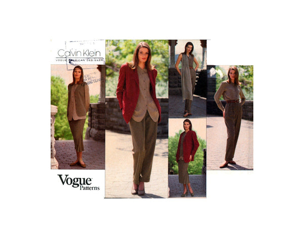 Vogue American Designer 1236 Calvin Klein Jacket, Vest, Shirt, Skirt, Pants and Scarf, Uncut, Factory Folded, Sewing Pattern Size 8-12