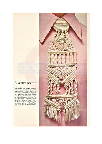 Vintage 70s Macrame Necktie Instant Download PDF 2 + 2 pages