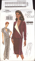 Vogue 7493 Koko Beall  Loose FItting Wrap Top with Long or Short Sleeves & Skirt in Two Lengths, U/C, F/Folded, Sewing Pattern Size 14-18