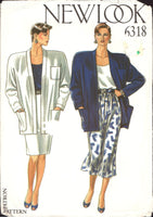 New Look 6318 Loose Fitting Dolman Sleeve Jacket and Straight or Flared Skirt, Uncut, Factory Folded Sewing Pattern Multi Size 8-18