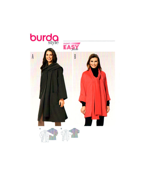 Burda 6737 Oversized Winter Jacket in Two Lengths with Attached Scarf, Uncut, Factory Folded Sewing Pattern Multi Size 8-20