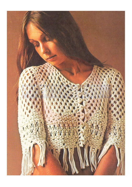 Vintage 70s Macrame Beaded Cotton Jacket Pattern Instant Download PDF 3 pages