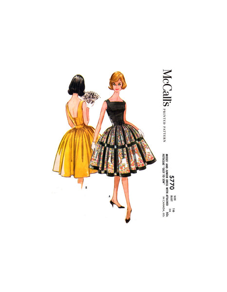 60s Party, Cocktail Dress with Square Neckline, Petticoat and Full Skirt, Various Sizes, McCall's 5770 Sewing Pattern Reproduction