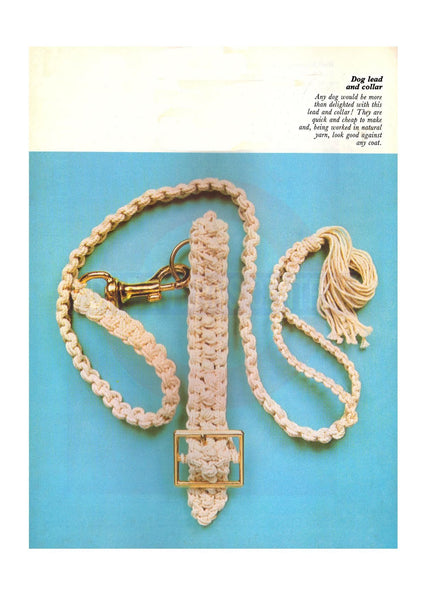 Vintage 70s Macrame Dog Leash And Collar Pattern Instant Download PDF 2 pages