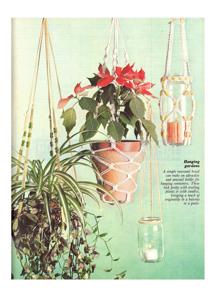 Four vintage 70s Macrame Plant and Pot Hanger Patterns Instant Download PDF 3 pages
