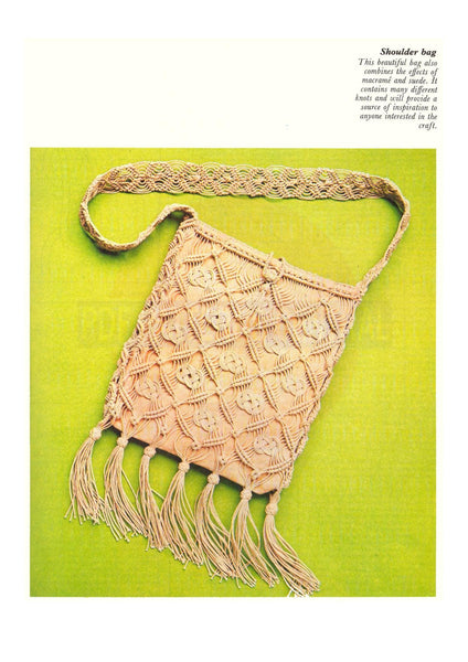 Vintage 70s Macrame Shoulder Bag Pattern Instant Download PDF 2 pages