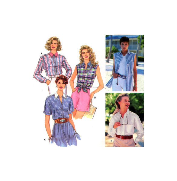 Simplicity 9014 Set of Button Front Shirts with Sleeve Length and Optional Contrast Collar, Uncut, Factory Folded, Sewing Pattern Size 12-16