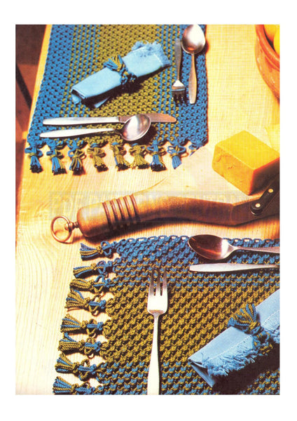 Vintage 70s Macrame Table Mat And Napkin Ring Pattern Instant Download PDF 3 pages